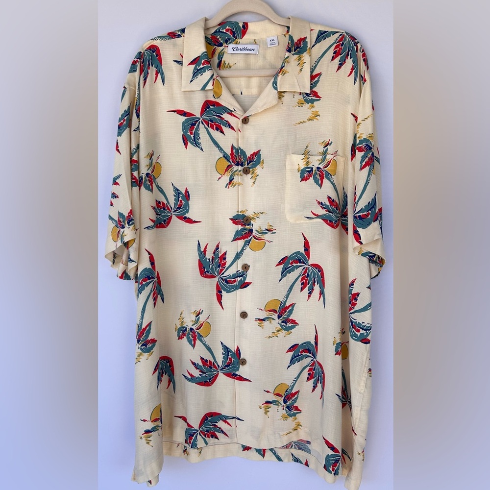 Caribbean Men’s Vintage Style Hawaiian Shirt Short Sleeve Palm Tree Print‎ XXL